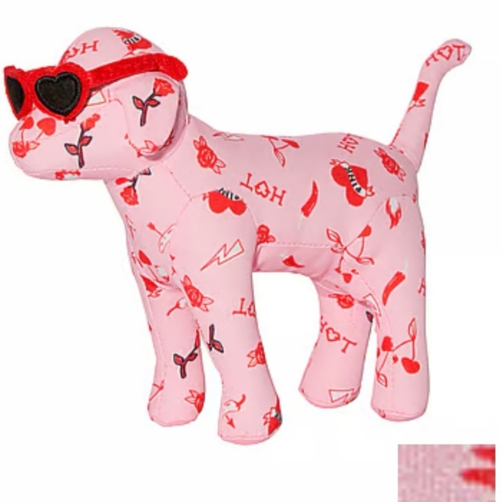 Pink 2025 Valentines Day Dog with sunglasses